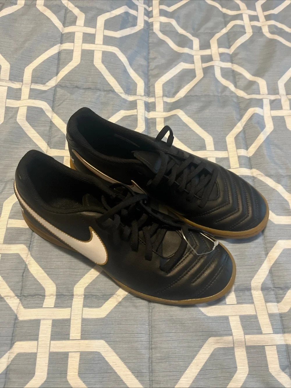 Nike Tiempox Black Indoor Soccer Shoes with White Swoosh, NWT